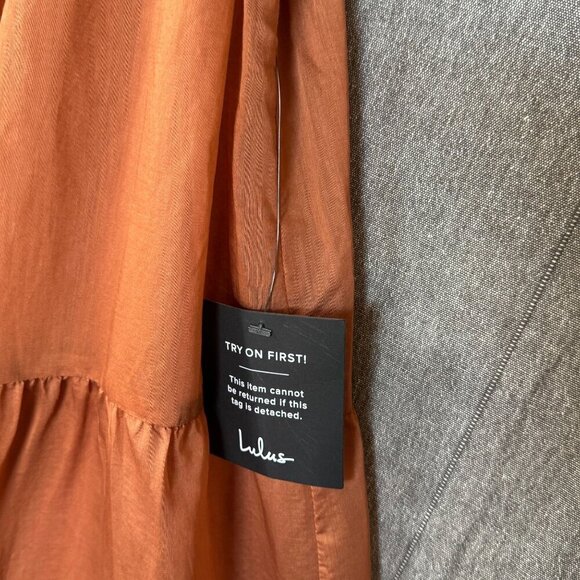 Lulus Charming Adoration Brown Off The Shoulder Bow Tiered Midi Dress Size XL - Picture 7 of 14